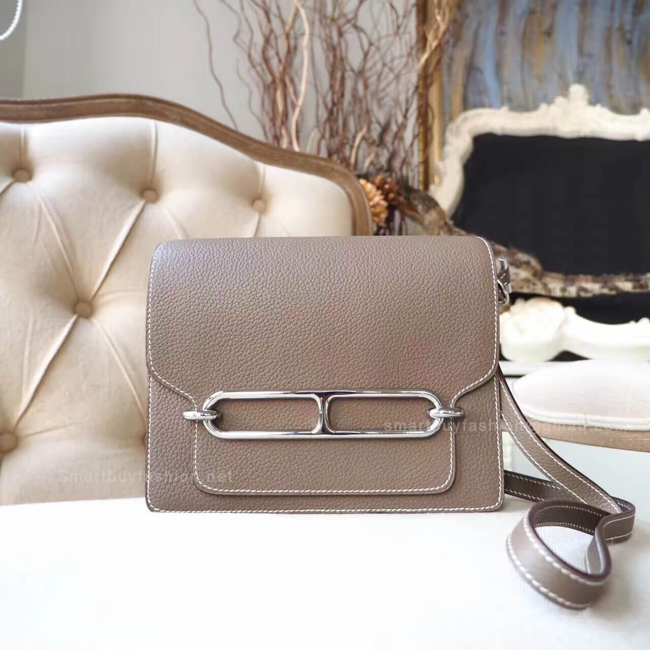 Hermes Roulis 23 Bag in ck18 Etoupe Clemence PHW